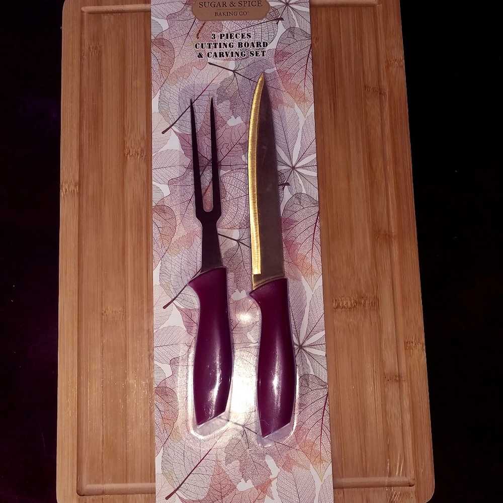 NEW 3 Piece Cutting Board and Knife Set
